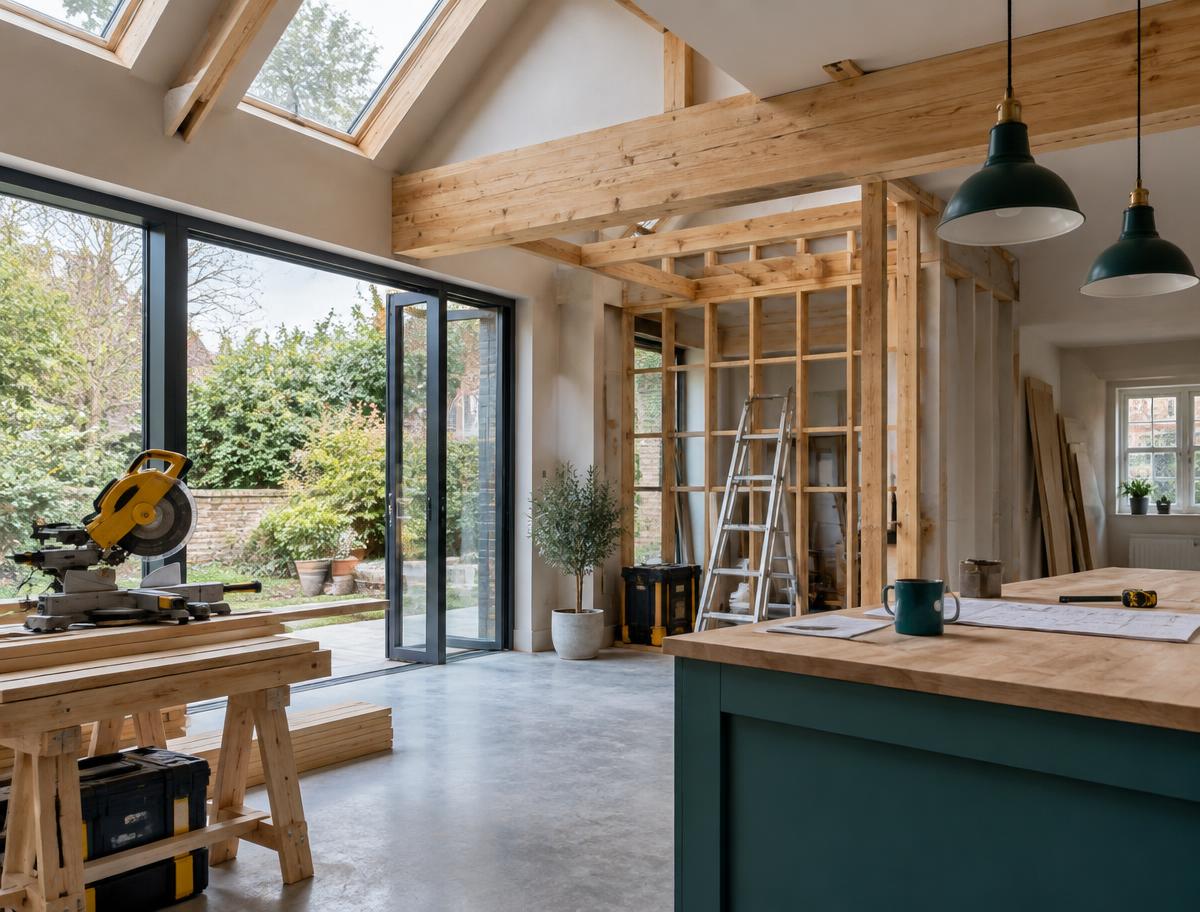 Organised home extension project in progress